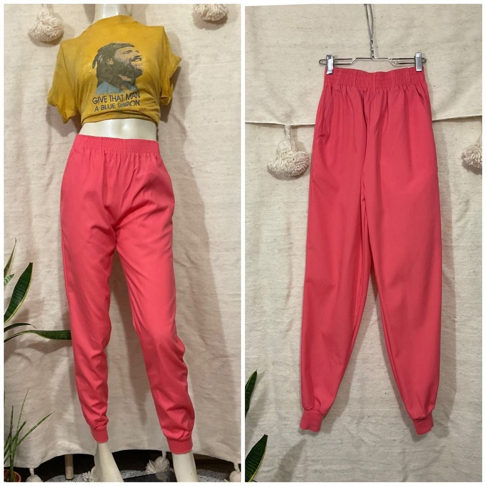 Vintage 80’s Cuffed Trouser Pants with Pockets Surgical Scrub XS Bubblegum Pink